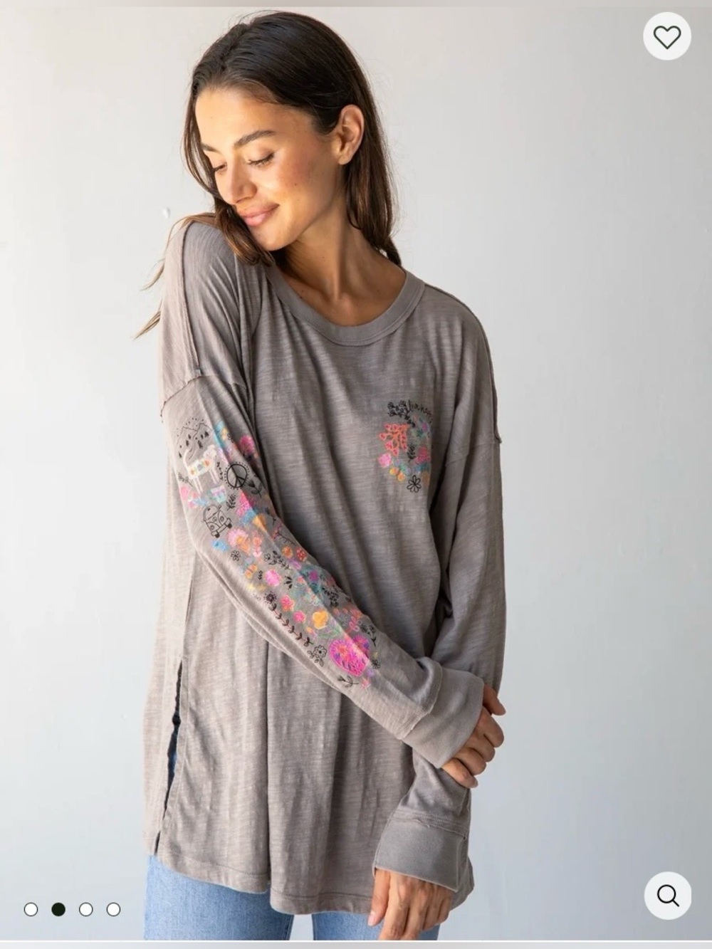 Natural life Oversized Cotton Doodle Tee With Cat And Mushroom Design